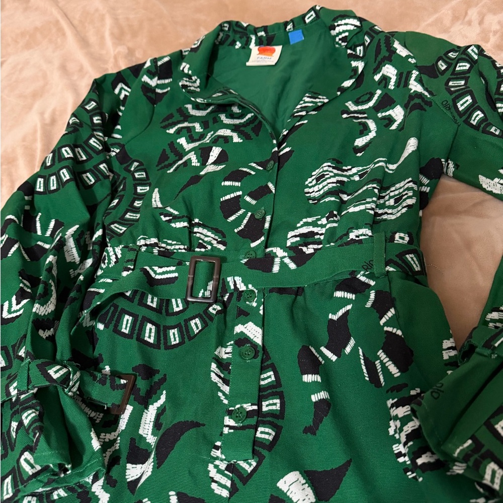 Anthropologie X Farm Rio Dark Green Patterned Jumpsuit Women’s Medium 🐍 Snake - Picture 6 of 7